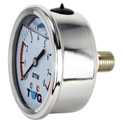 TWG PG 0-8 014C-R. Манометр гидрозаполненный 0-8 атм, подкл. сзади 1/4" рн, корпус нерж. Ø 63 мм