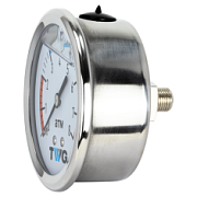 TWG PG 0-8 018C-R. Манометр гидрозаполненный 0-8 атм, подкл. сзади 1/8" рн, корпус нерж. Ø 63 мм